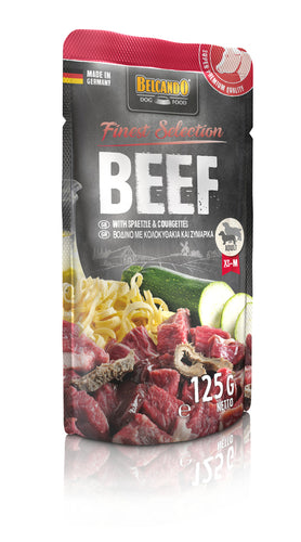 Pouch Sachet of Belcando Beef with spaghetti and courgette 125g . Probably the best wet dog food in Ireland. SKU 511615